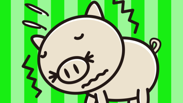 ブルブル震えるブタちゃんのイラスト【色、背景あり】PNG