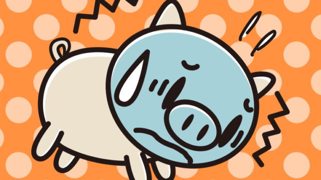 具合が悪いブタちゃんのイラスト【色、背景あり】PNG