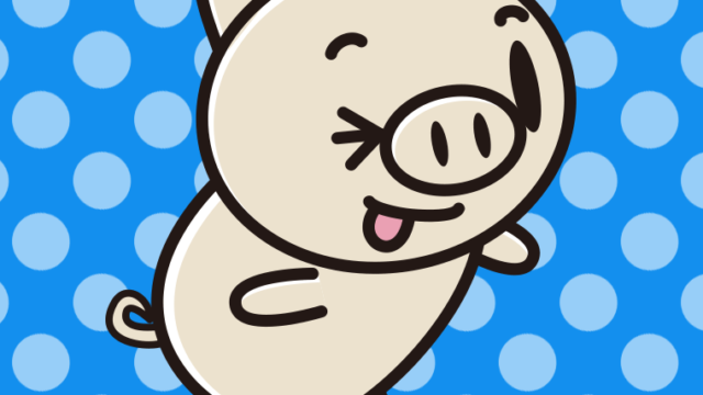 テヘヘなブタちゃんのイラスト【色、背景あり】PNG