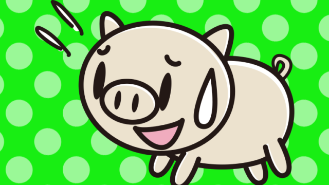 苦笑いするブタちゃんのイラスト【色、背景あり】PNG