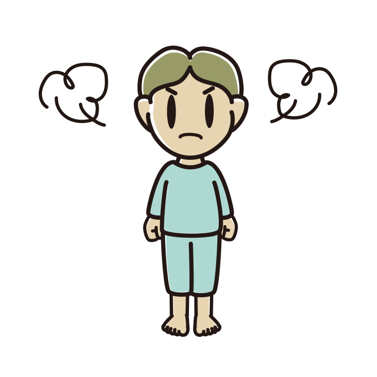 怒る部屋着の小学生男子のイラスト【色あり、背景なし】透過PNG