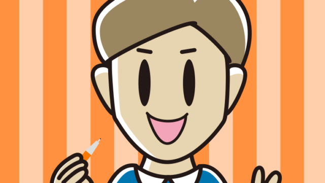 シャープペンを持つ男性のイラスト【色、背景あり】PNG