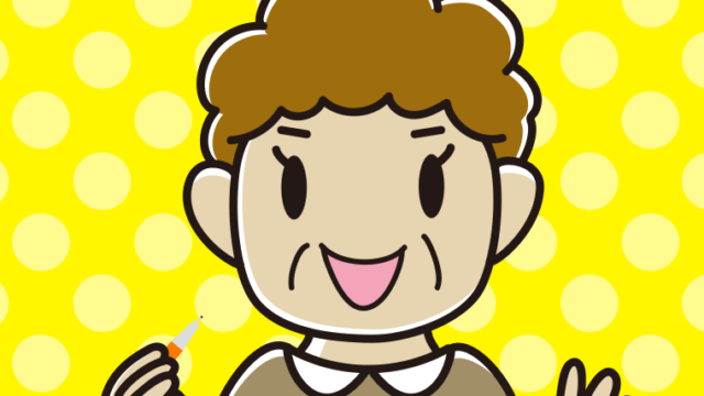 シャープペンを持つおばさんのイラスト【色、背景あり】PNG