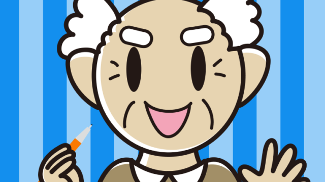 シャープペンを持つおじいさんのイラスト【色、背景あり】PNG