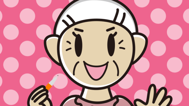 シャープペンを持つおばあさんのイラスト【色、背景あり】PNG