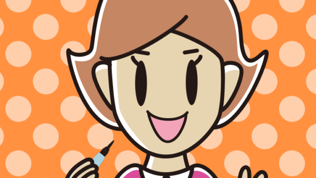 筆ペンを持つ女性のイラスト【色、背景あり】PNG