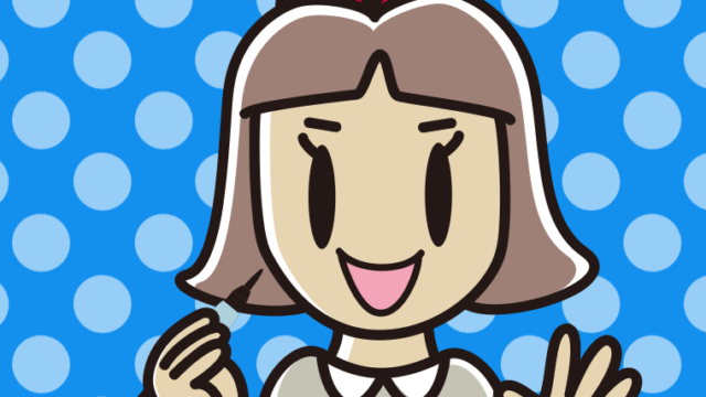 筆ペンを持つ小学生女子のイラスト【色、背景あり】PNG