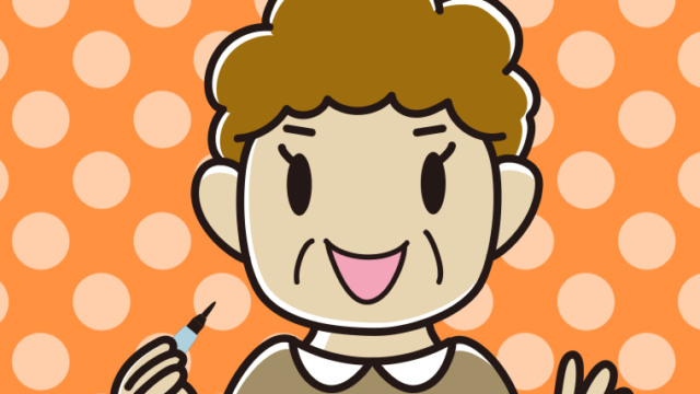 筆ペンを持つおばさんのイラスト【色、背景あり】PNG