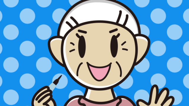 筆ペンを持つおばあさんのイラスト【色、背景あり】PNG