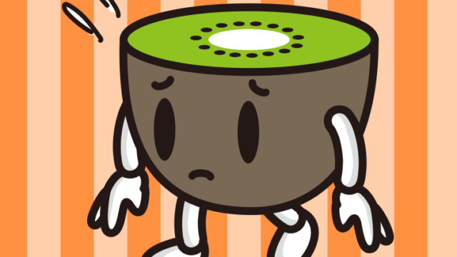 悲しそうなキウイちゃんのイラスト【色、背景あり】PNG
