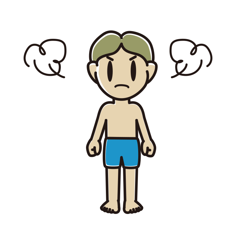 怒る水着の小学生男子のイラスト【色あり、背景なし】透過PNG