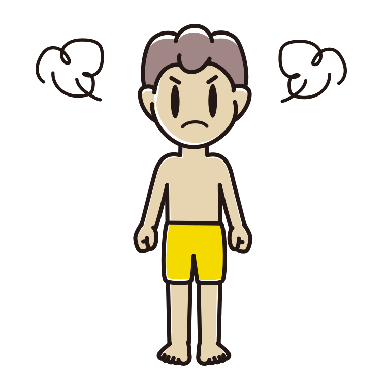 怒る水着の男子中学生のイラスト【色あり、背景なし】透過PNG