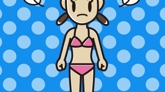 怒る水着の女子中学生のイラスト【色、背景あり】PNG