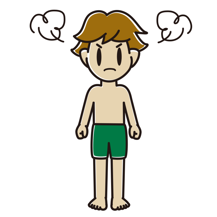 怒る水着の男子高校生のイラスト【色あり、背景なし】透過PNG