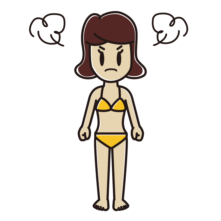 怒る水着の女子高校生のイラスト【色あり、背景なし】透過PNG