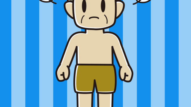 怒る水着のおじさんのイラスト【色、背景あり】PNG