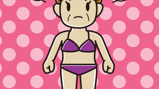 怒る水着のおばさんのイラスト【色、背景あり】PNG