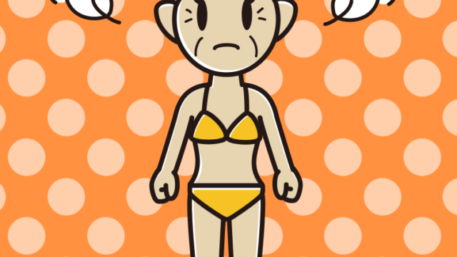 怒る水着のおばあさんのイラスト【色、背景あり】PNG