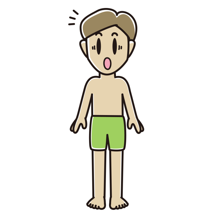 驚く水着の男性のイラスト【色あり、背景なし】透過PNG