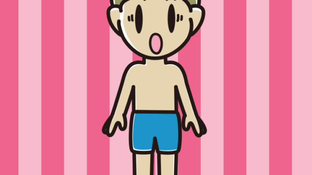 驚く水着の小学生男子のイラスト【色、背景あり】PNG