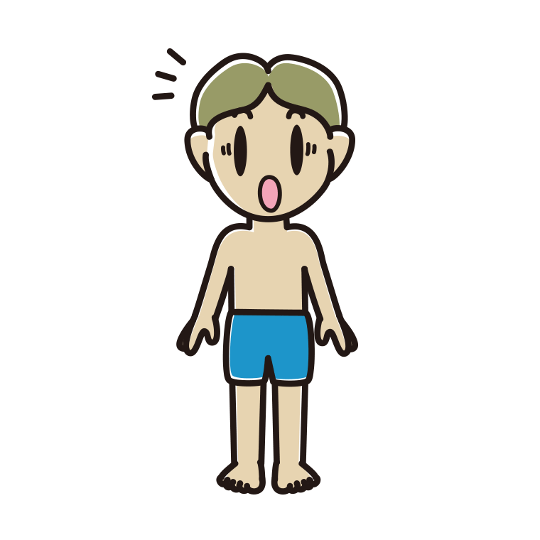 驚く水着の小学生男子のイラスト【色あり、背景なし】透過PNG