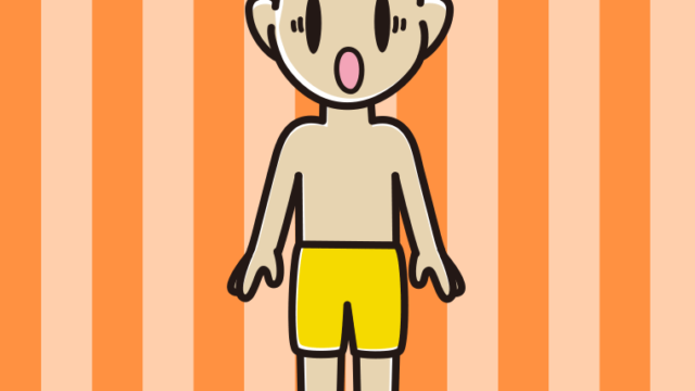 驚く水着の男子中学生のイラスト【色、背景あり】PNG