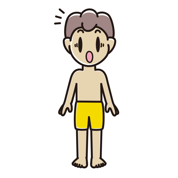 驚く水着の男子中学生のイラスト【色あり、背景なし】透過PNG