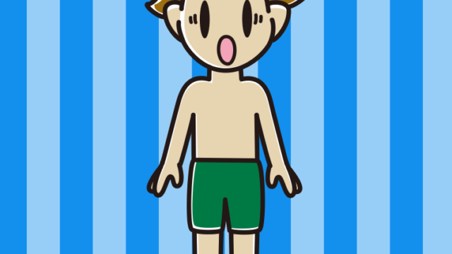 驚く水着の男子高校生のイラスト【色、背景あり】PNG