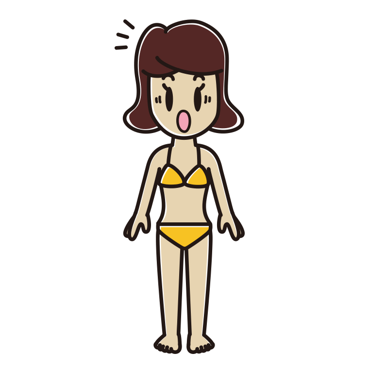 驚く水着の女子高校生のイラスト【色あり、背景なし】透過PNG