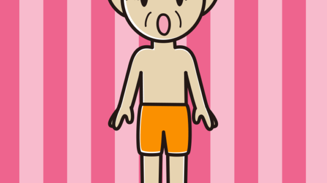 驚く水着のおじいさんのイラスト【色、背景あり】PNG