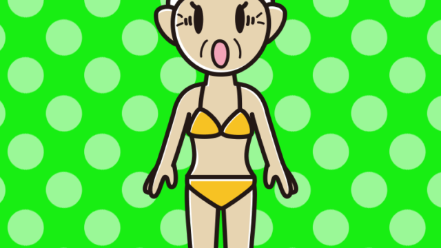 驚く水着のおばあさんのイラスト【色、背景あり】PNG
