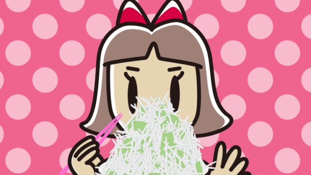 大盛（マシマシ）ラーメンを食べる小学生女子のイラスト【色、背景あり】PNG