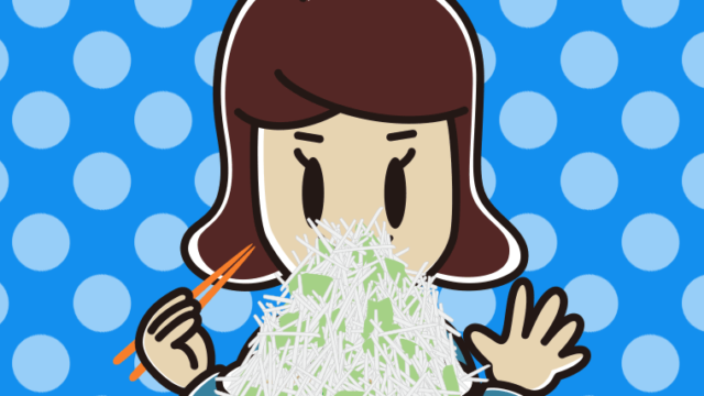 大盛（マシマシ）ラーメンを食べる女子高校生のイラスト【色、背景あり】PNG