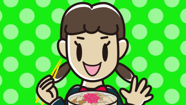 牛丼を食べる女子中学生のイラスト【色、背景あり】PNG