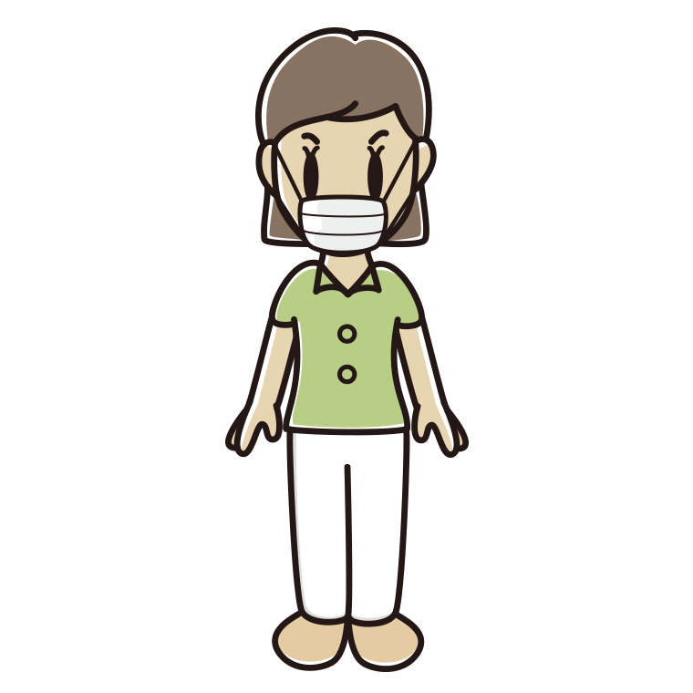 マスクをする女性会社員（クールビズ）のイラスト【色あり、背景なし】透過PNG