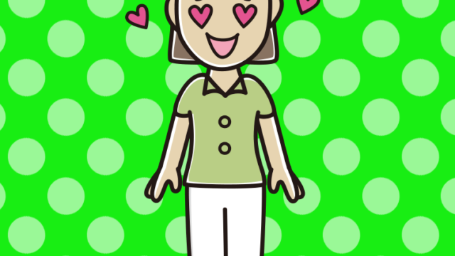 目がハートの女性会社員（クールビズ）のイラスト【色、背景あり】PNG