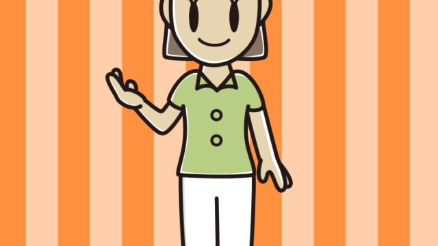 案内する女性会社員（クールビズ）のイラスト【色、背景あり】PNG