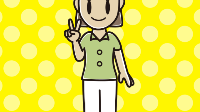 ピースをする女性会社員（クールビズ）のイラスト【色、背景あり】PNG