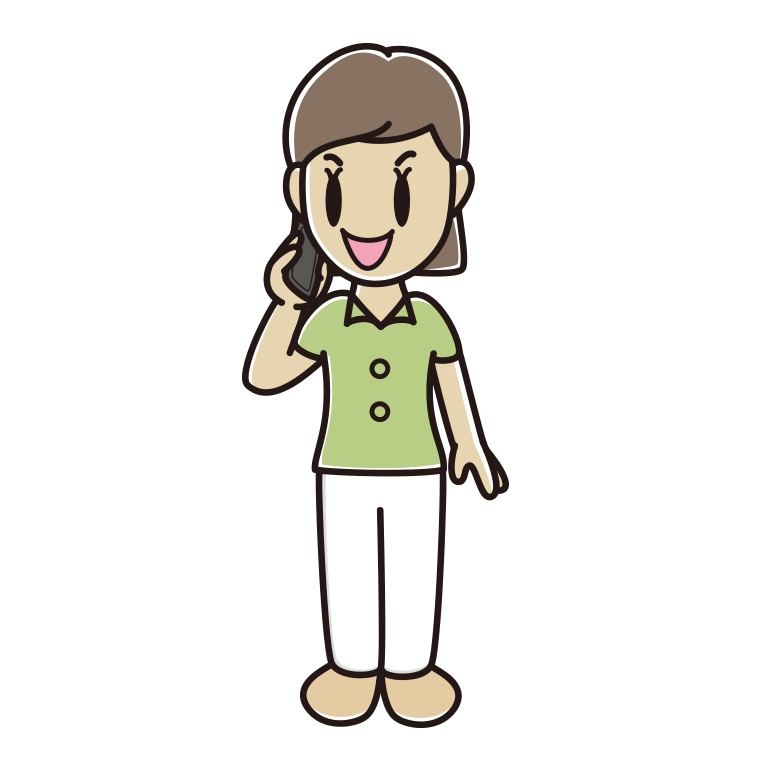 スマホで電話する女性会社員（クールビズ）のイラスト【色あり、背景なし】透過PNG