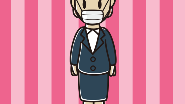 マスクをする年配女性会社員のイラスト【色、背景あり】PNG