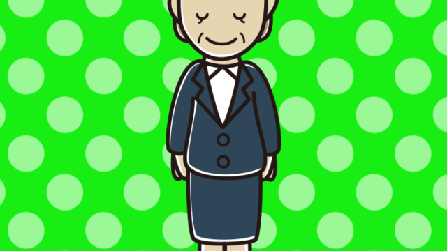 お辞儀する年配女性会社員のイラスト【色、背景あり】PNG
