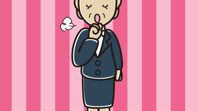 咳払いする年配女性会社員のイラスト【色、背景あり】PNG