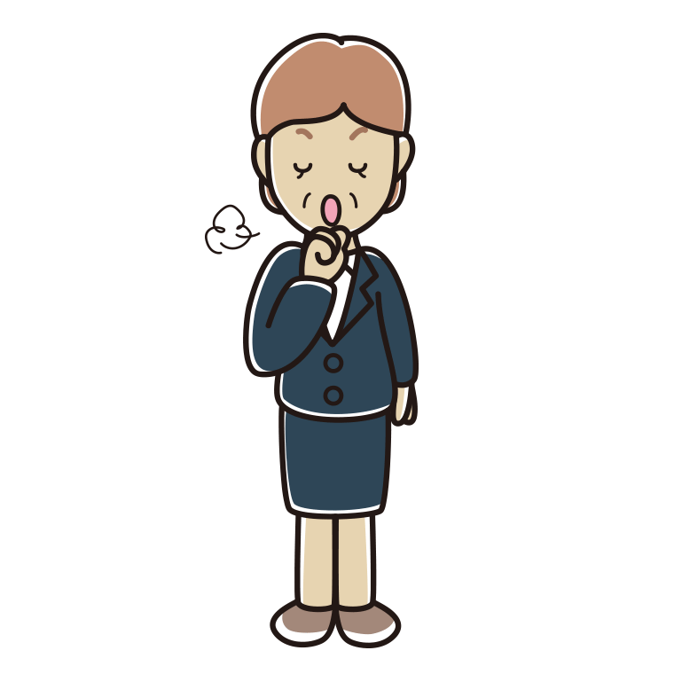 咳払いする年配女性会社員のイラスト【色あり、背景なし】透過PNG