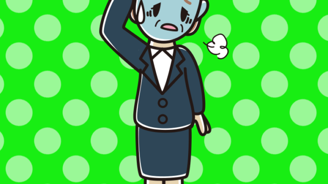 具合が悪い年配女性会社員のイラスト【色、背景あり】PNG