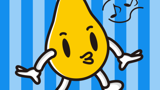 口笛を吹くパパイヤちゃんのイラスト【色、背景あり】PNG