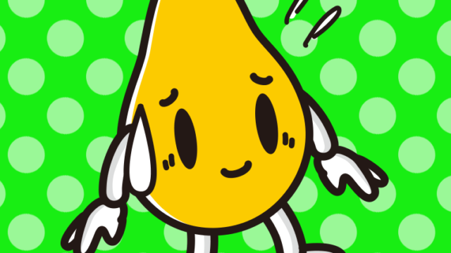 苦笑いするパパイヤちゃんのイラスト【色、背景あり】PNG