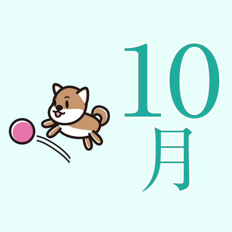 10月のイラスト（柴犬ちゃん）【色、背景あり】PNG