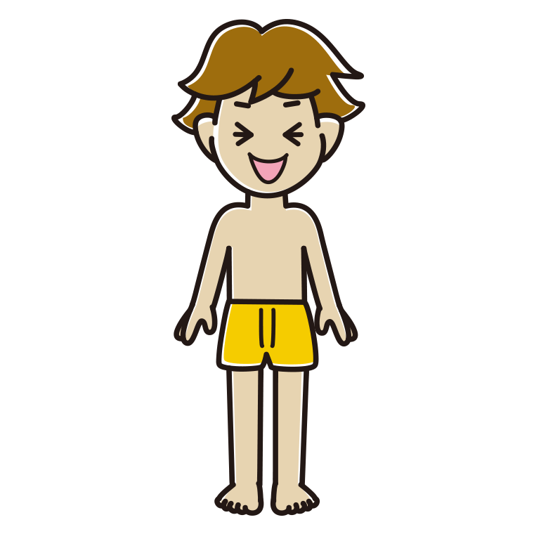 笑う下着姿の男子高校生のイラスト【色あり、背景なし】透過PNG