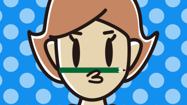 鼻の下に鉛筆を挟む女性のイラスト【色、背景あり】PNG