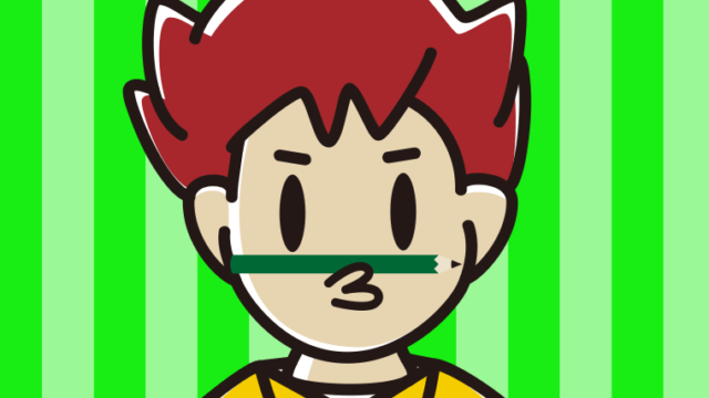 鼻の下に鉛筆を挟む男子大学生のイラスト【色、背景あり】PNG